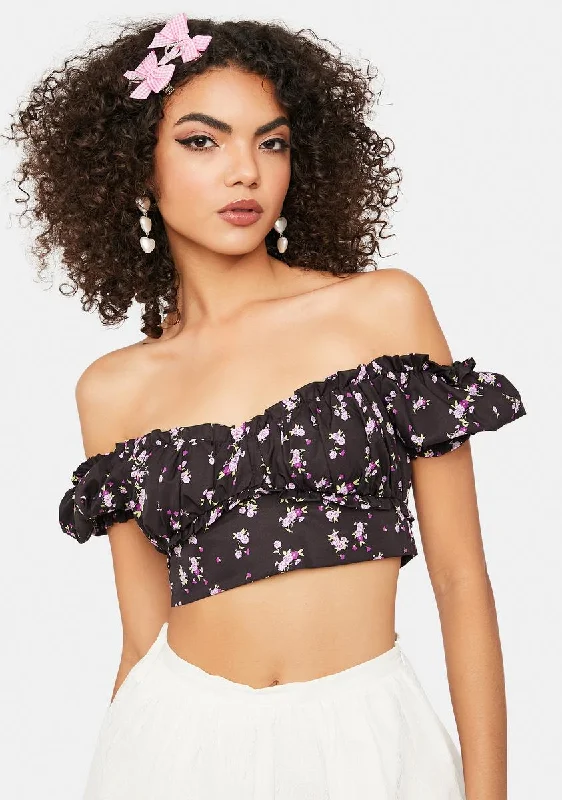 Flash Sale Floral Pleasures Puff Sleeves Crop Top