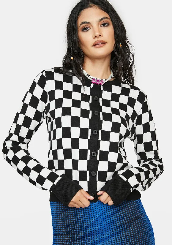 Valentine's Special Checkers Knitted Cardigan