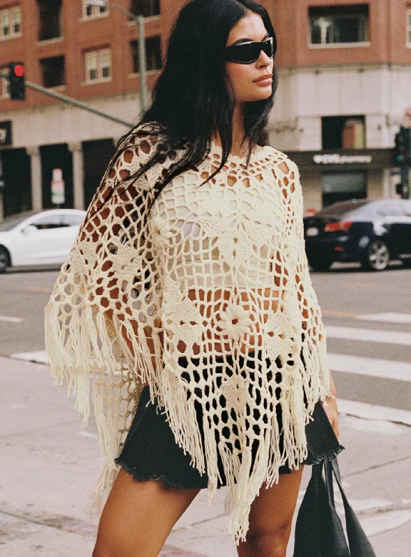 Limited Time Deal Joanes Crochet Poncho Beige