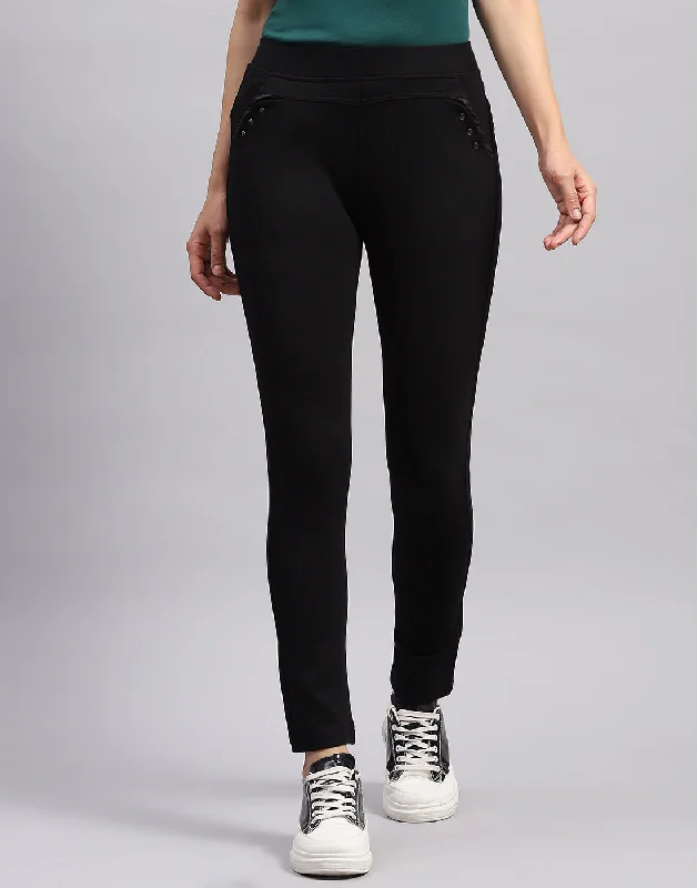 Chic Outfits Women Black Solid Regular Fit Jegging