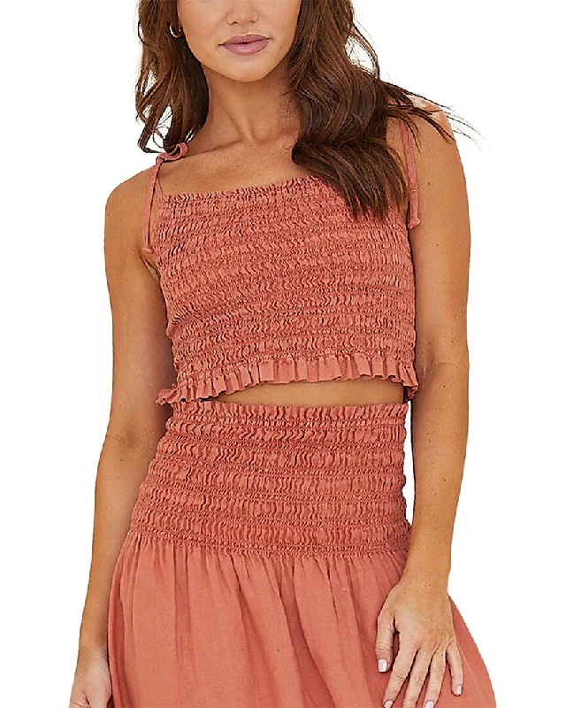 Hot Styles Bella Dahl Smocked Tie Shoulder Top