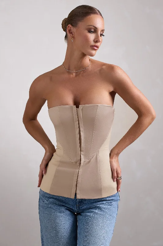 Evening Looks Illusive | Stone Satin-Blend Strapless Panelled Corset Top