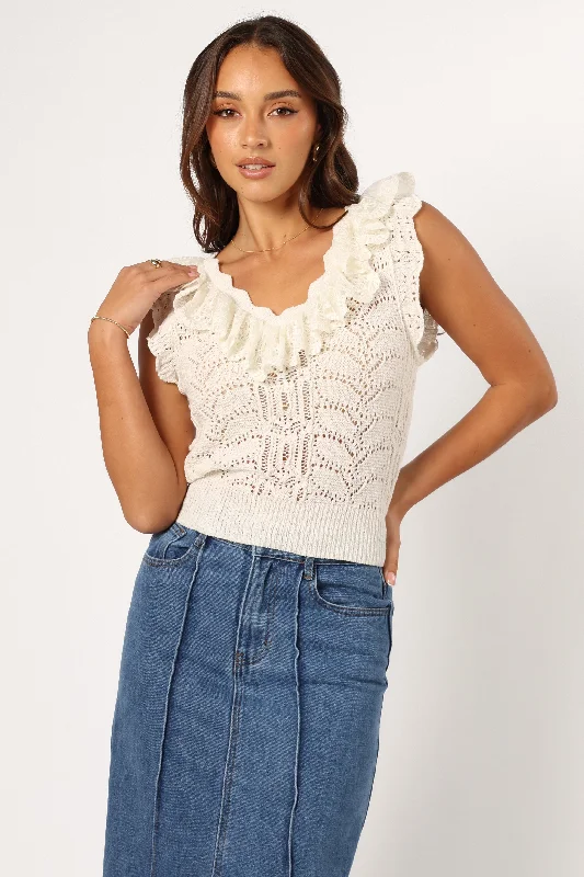 Feminine Elegance Lorrey Knit Top - Ivory