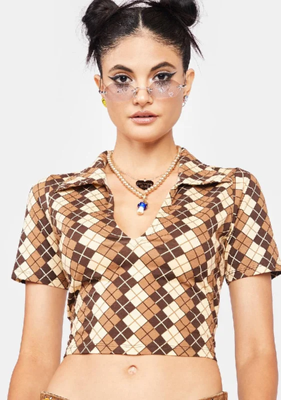 Boho - Chic Festival - Ready Style Argyle Brown Rezul Crop Shirt