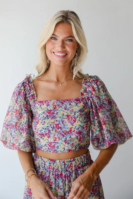 Dreamy Draping FINAL SALE - Instantly Perfect Multicolored Floral Cropped Blouse