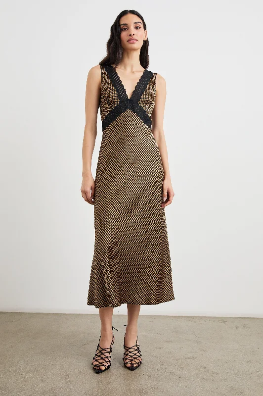 Everyday Fashion SIMONA DRESS - GOLD HOUNDSTOOTH