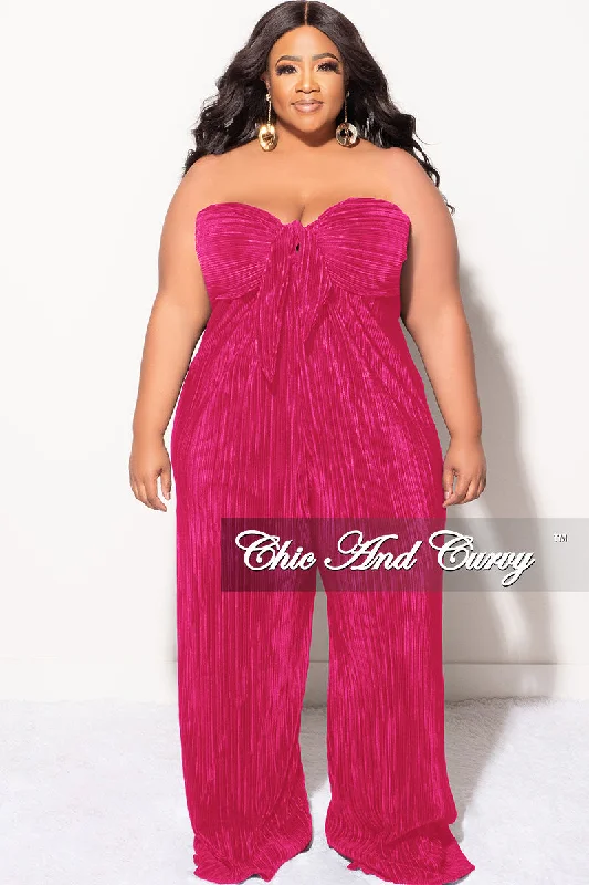 Odd Size Clearance Sale Final Sale Plus Size Strapless Pleated Jumpsuit Fuchsia