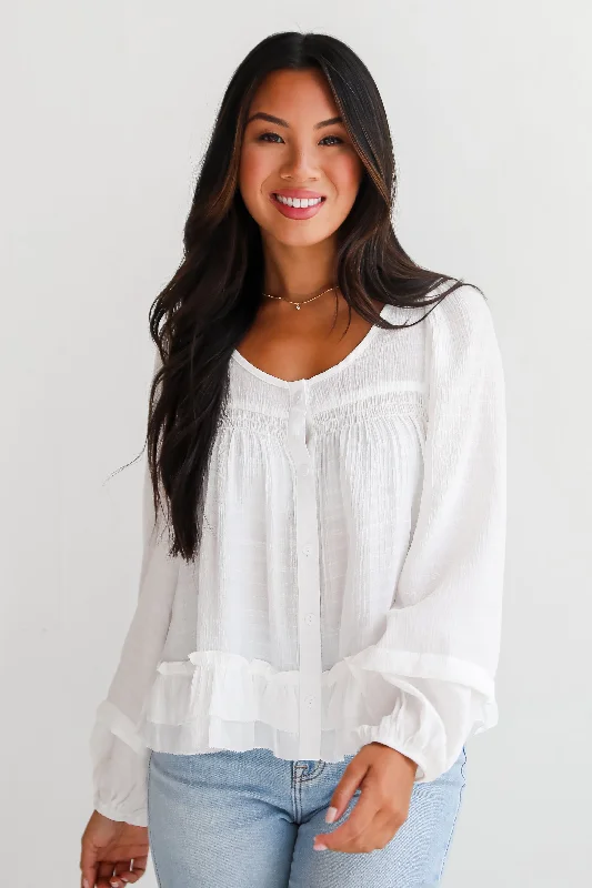 Chic Outfits Composed Personality White Ruffle Blouse