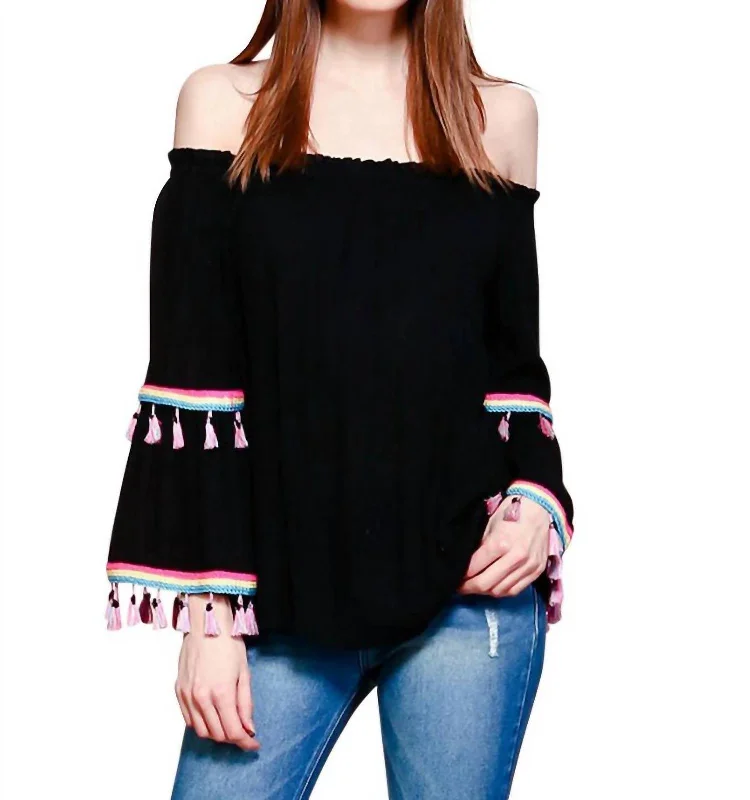 Now On Sale For Chic Urban Styles Tassel Off The Shoulder Top In Black