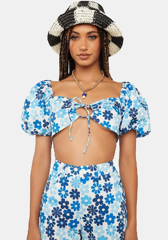 Limited Time Offer Eco Floral Puff Sleeve Crop Top