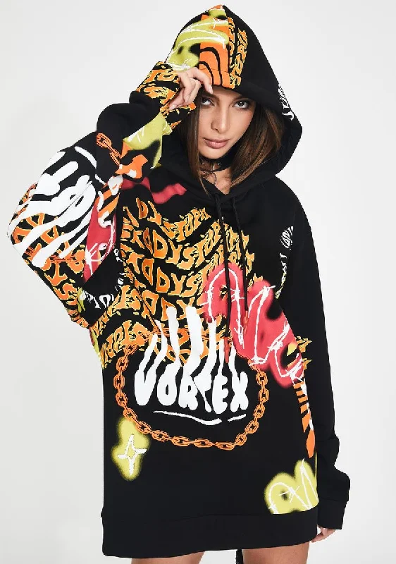 Fashion Essentials Vortex Graffiti Print Oversized Hoodie