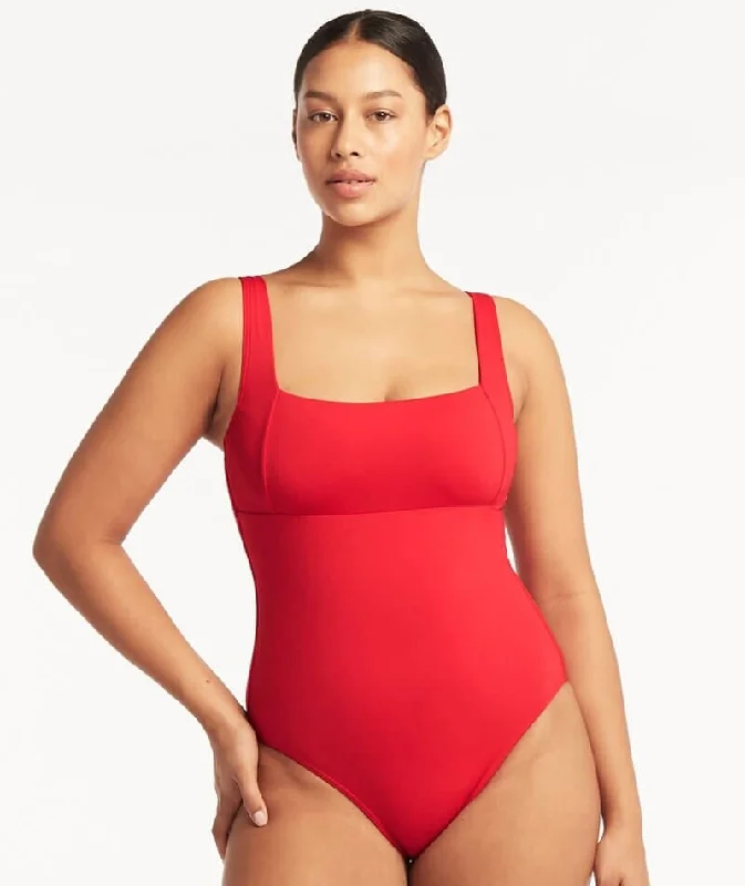 Trend Alert Sea Level Eco Essentials Square Neck One Piece Swimsuit - Red