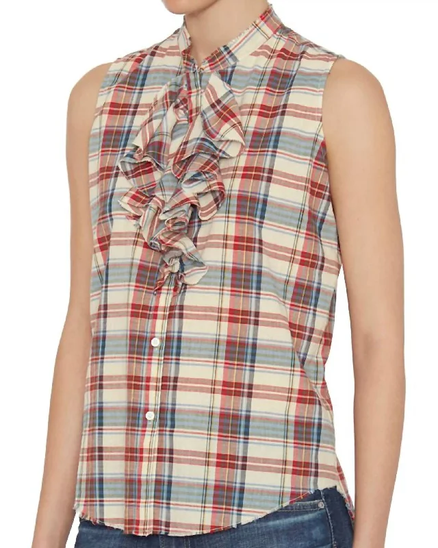 Fast Fashion Favorites Plaid Ruffle Sleeveless Top In Multi