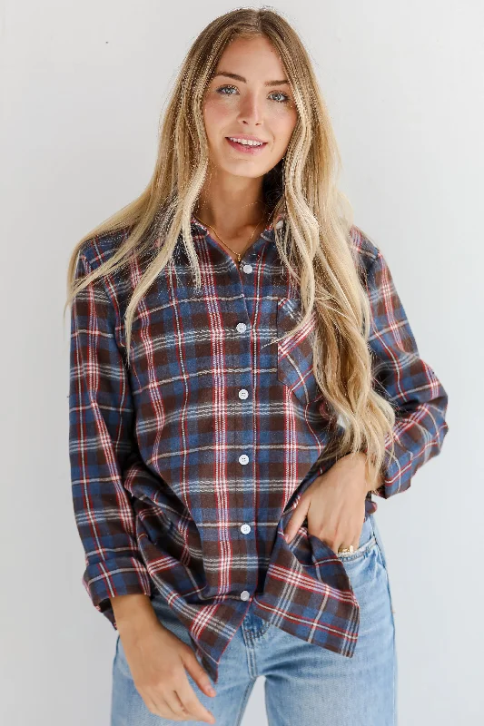 Day To Night Styles FINAL SALE - Trendy Era Navy Plaid Flannel