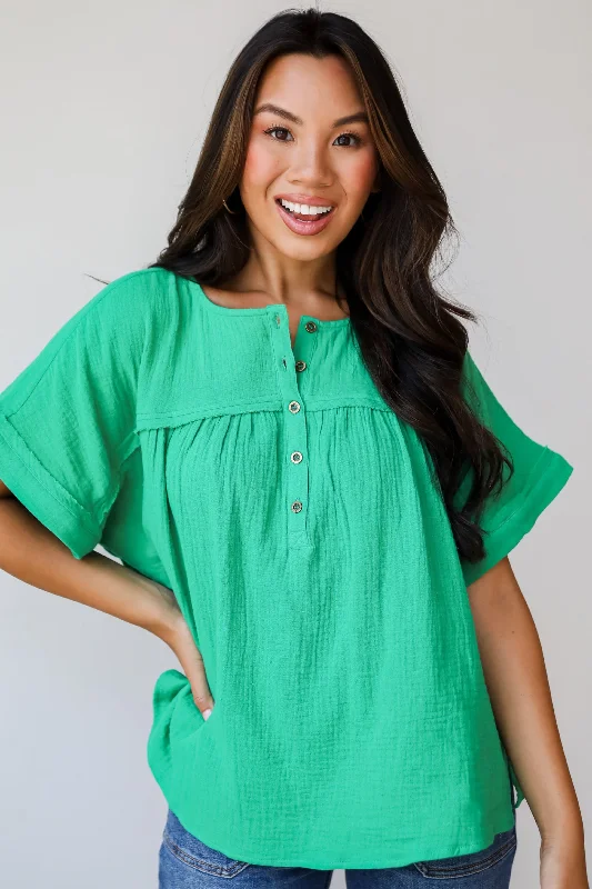 Hollywood Glam Award - Show Style FINAL SALE - Sensational Instincts Kelly Green Linen Blouse