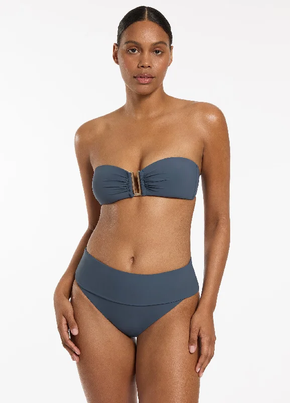 Season Sale Jetset Fold Down High Waisted Bikini Bottom - Steel Blue