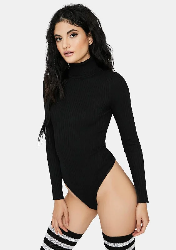 Coastal Beach - Inspired Style Blackout Closure Please Ribbed Turtleneck Bodysuit