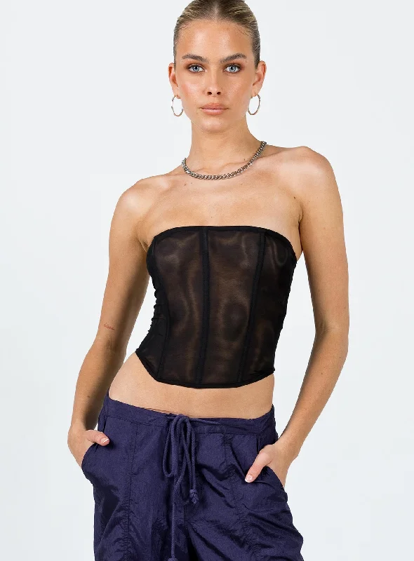 Classic Timeless Elegant Style Morso Mesh Corset Top Black