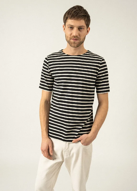 Casual Chic Levant short sleeve striped sailor shirt - regular fit, in light cotton (NOIR/ECRU)