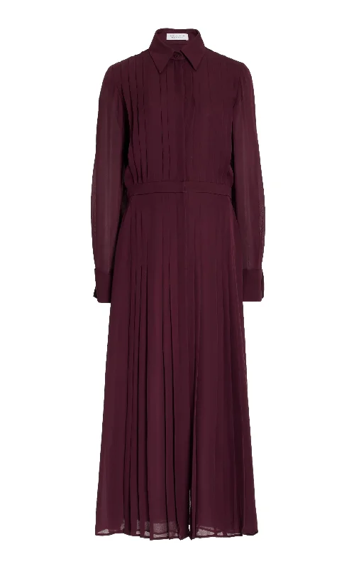 Fashion Frontiers Delphine Shirtdress in Deep Bordeaux Silk Georgette Twill