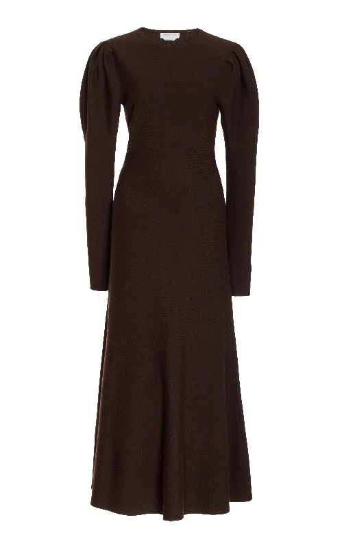 Elegant Attire For The Modern Lady Hannah Knit Maxi Dress in Chocolate Merino Wool Cashmere