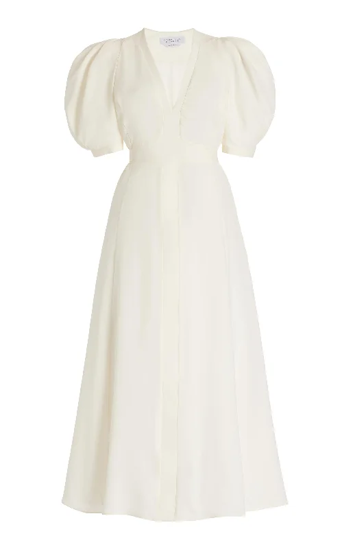 Cutting Edge Fashion Luz Dress in Ivory Virgin Wool Crepe