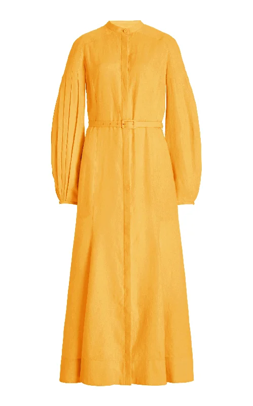 Seasonal Sale Lydia Maxi Dress with Slip in Fluorescent Orange Aloe Linen