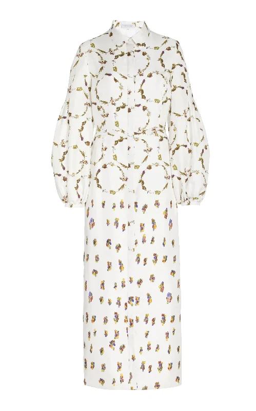 Special Occasion Wear Mauri Shirtdress in Ivory Printed Silk Twill