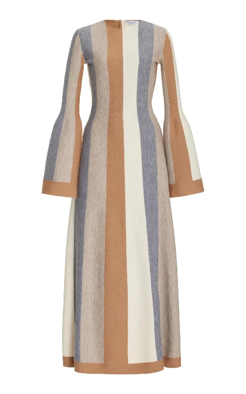 Chic Trends Unveiled Quinlan Knit Dress in Ivory Multi Striped Merino Wool Cashmere