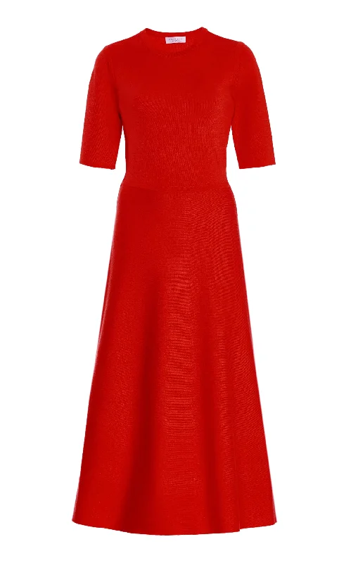 Chic Trend Collection Seymore Knit Midi Dress in Red Topaz Merino Wool Cashmere