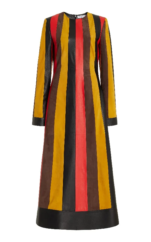 Fashion Forward Femme Taylor Dress in Multi Striped Leather & Suede