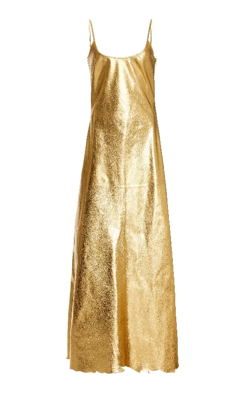 Chic Styles Teles Slip Dress in Gold Metallic Nappa Leather