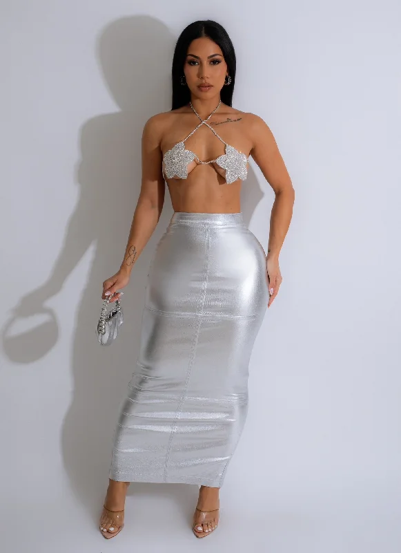 Feminine Grace Affirmative Action Metallic Skirt Silver