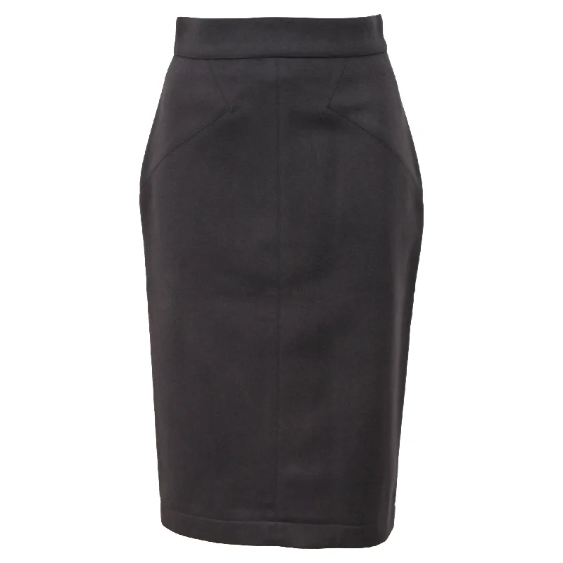 Best Sellers Alaïa Midi Decorative-Stitching Pencil Skirt in Grey Wool