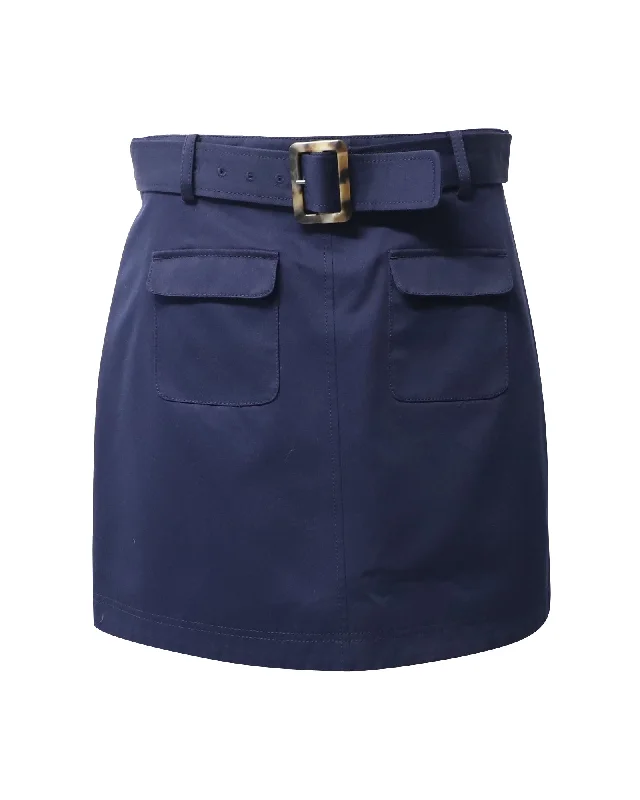 Romantic Detailing Alexa Chung Patch Pocket Mini Skirt in Navy Blue Cotton