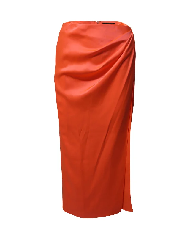 Chic Urban Fashion Look David Koma Draped Midi Skirt in Orange Silk