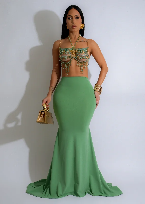 Feminine Flow Diva Exclusive Mermaid Skirt Green