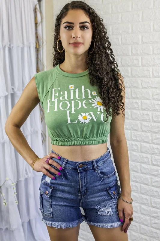 End Of Month Blowout Faith Hope Love Elastic Waist Crop top