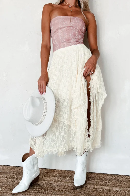 Shop Sales Frontier Fabulous Tiered Lace Midi Skirt (Ecru)