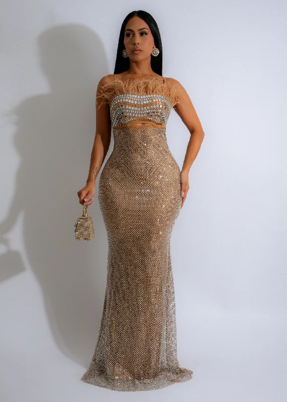 Special Offer Glamour Mirage Rhinestones Maxi dress Nude