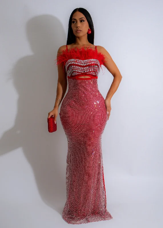 End Of Season Sale Glamour Mirage Rhinestones Maxi dress Red