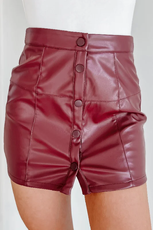 Cool Prices Jumpstart The Night Faux Leather Button-Front Mini Skirt (Wine)