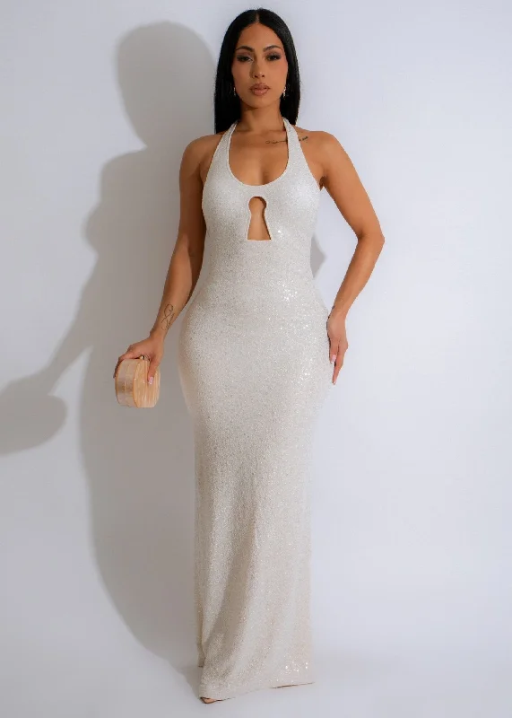 Exclusive Discount Luminous Aura Glitter Maxi Dress White