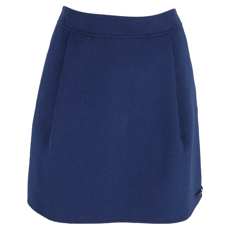 Fashion Essentials Max Mara Mini High-Waisted A-Line Skirt in Navy Blue Wool