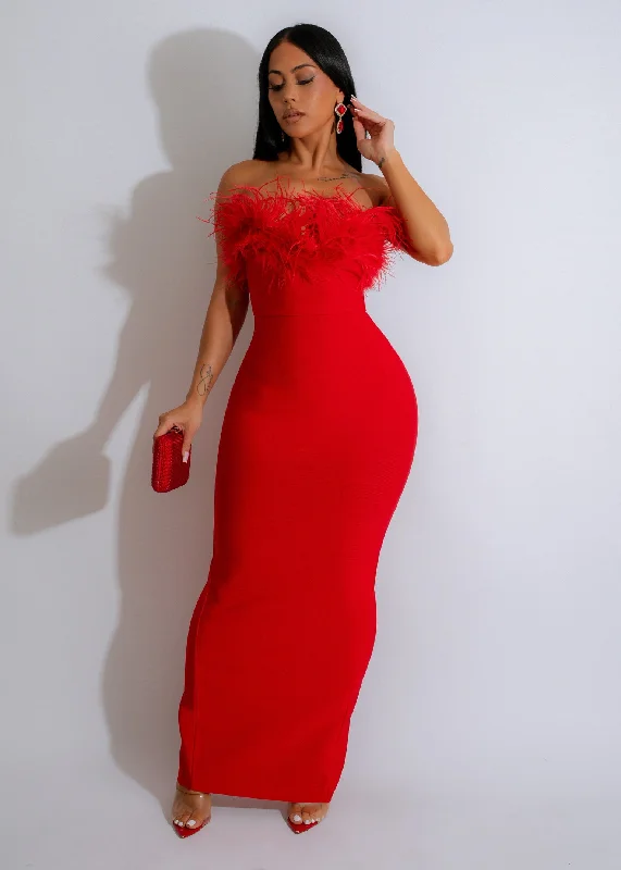 Luxe Women's Fashion Midnight Glamour Maxi Dress Red