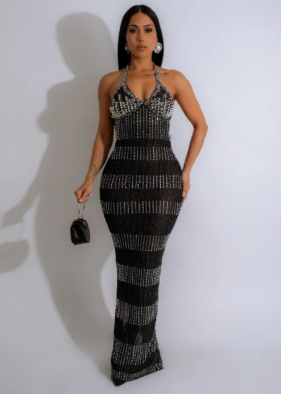 End of Season Sale On To The Next Rhinestones Maxi Dress Black