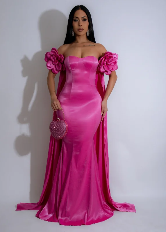 Sophisticated Style Royal Dream Satin Floral Maxi Dress Pink