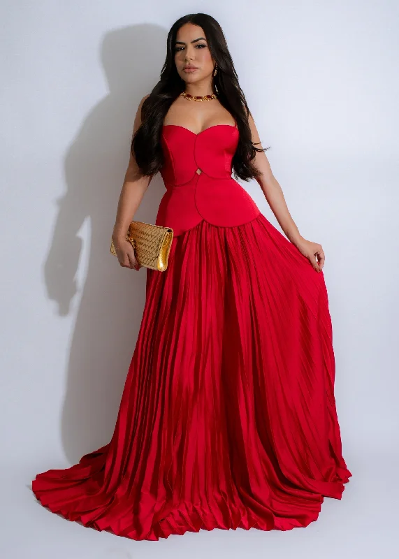 Romantic Date - Night Ensemble Scarlet Symphony Satin Maxi Dress Red