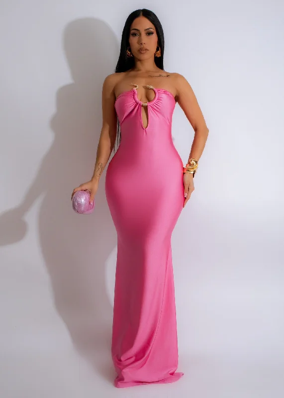 City Fashion Sweet Snake Maxi Dress Pink