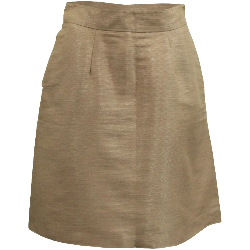 Feminine Grace Valentino In-seam Pockets A-Line Skirt in Beige Silk